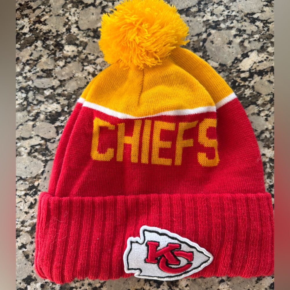Unisex New Era Red and Yellow Pom Knit Cuffed Beanie